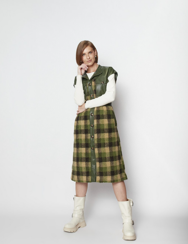 Gracia green plaid sherpa dress