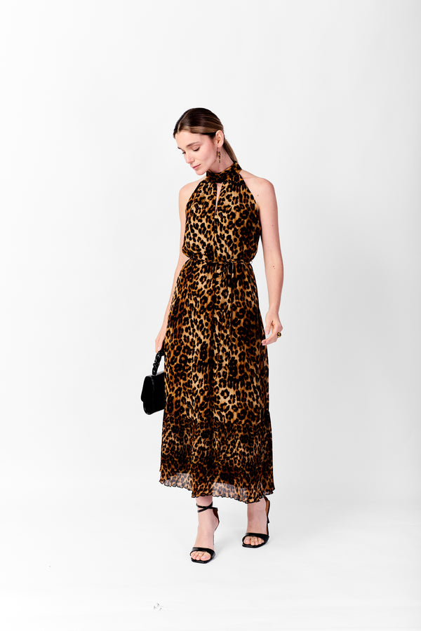 Leopard Pleats Dress